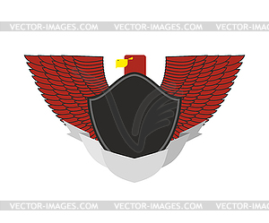 Red Eagle on military emblem. Bird with wings and - vector image