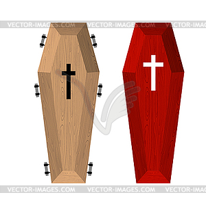 Set of coffins. Red beautiful expensive coffin and - royalty-free vector image