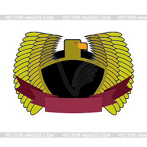 Green Eagle. Military logo with shield and tape. - vector EPS clipart