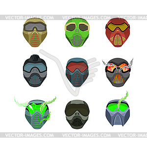 Установить шлемы и маски для спорта. дьявольский - векторная иллюстрация