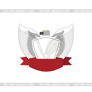 Emblem of White Bird with shield. Hawk military - vector image
