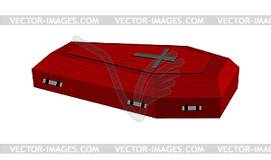 Burgundy expensive coffin for rich with handles on - vector clipart