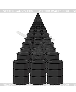 Oil in barrel. Many black fuel. Arab oil reserves - vector clipart