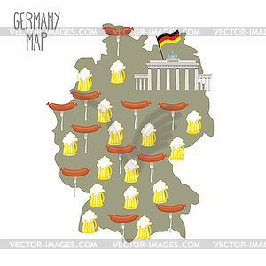 Карта Германии. Пиво и сосиски. Привлечение Berli - изображение в векторном виде
