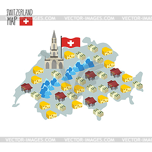 Map of Switzerland. Attraction of Berne Cathedral. - vector image