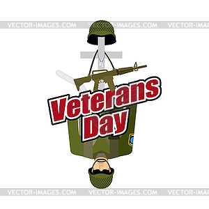 Veterans Day. US Army soldier and war heros grave. - vector clipart