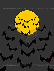 Flying vampires against background of moon. Bunch o - vector image