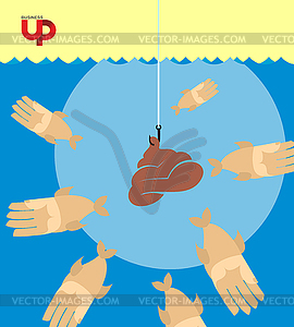 Hand fishes sail of shit - vector clip art