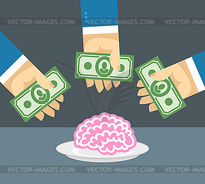 Arms and money. Buy brain. Sales of brain. - vector image