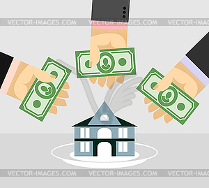 Arms and money. Buying House. Selling home. Busines - vector clipart