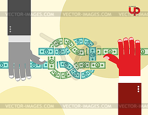 Руки вытащил деньги. Узел. Денежный поток. Бизнес - векторная иллюстрация