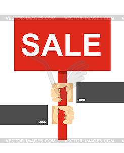 Hands holding sign. Sale - vector image