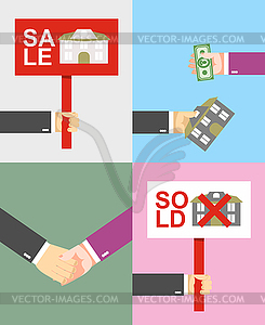 Set. sale of home. Plate. buying home. text sold - vector clipart