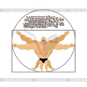 Vitruvian strong man bodybuilder. Leonardo da Vi - vector clipart