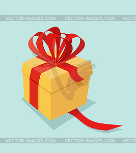 Cartoon Gift box with ribbon bow and blank tag  - vector image