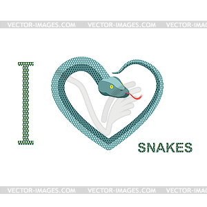 Я люблю змей. Символ сердца змеи. питон - изображение в векторном формате