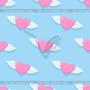 Winged heart seamless pattern. Background for - vector EPS clipart