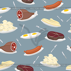 Food seamless pattern. Sausage and dumplings. Ham - vector image