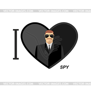 I love spy. Man in black glasses and dressed in - vector image