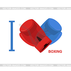 I love boxing. Symbol of heart of boxing gloves. - vector image