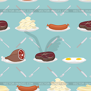 Food of meat seamless pattern. Ham and steak. - vector clipart