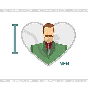 I love men. Male and symbol of heart. m - vector clipart