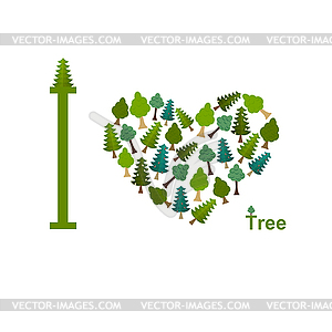 I love trees. Symbol heart of trees and firs. - vector image