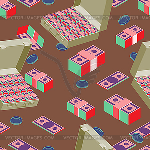 Seamless money pattern. Suitcase full of money - vector image