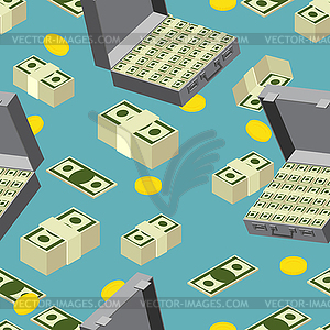 Seamless money pattern. Suitcase full of money - vector clipart