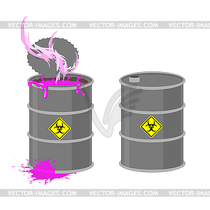 Barrel with Biohazard. Grey barrel with pink - vector clipart