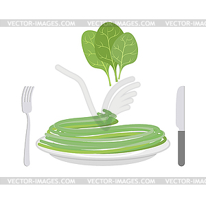 Green pasta with ingredient spinach. Spaghetti on - royalty-free vector image