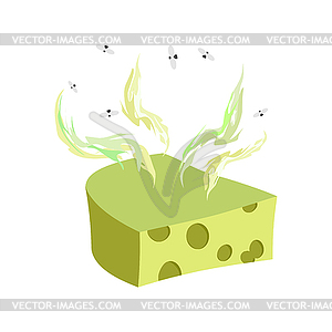 Cheese dorblu. Piece of cheese with bad smell and - vector image