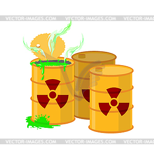 Yellow barrel with radiation sign. Open container o - vector clipart