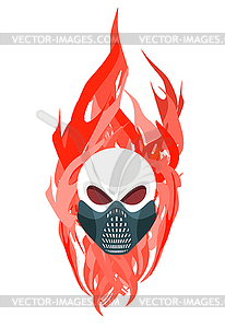 Skull protective mask against backdrop of flames. - vector image