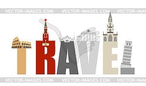 Travel Attractions and letters. Structure of variou - vector clip art