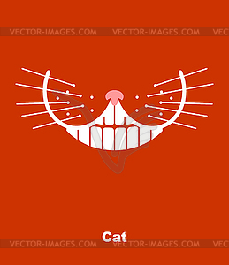 Кошка улыбка на красном фоне. , зубы и ВГ - иллюстрация в векторе