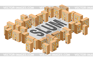 Slum district. Building in form of letters. Ghetto - vector image