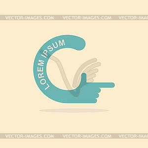 Logo hand. Letter C. Pointing gesture hands - color vector clipart