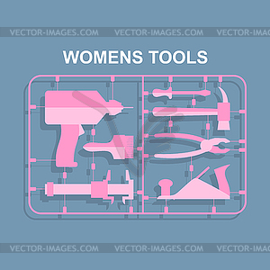 Pink tools. Set for women. plastic model kits for - color vector clipart