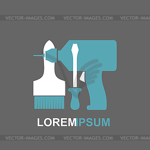 Carpentry tools logo Screwdriver, drill, brush. - vector clip art