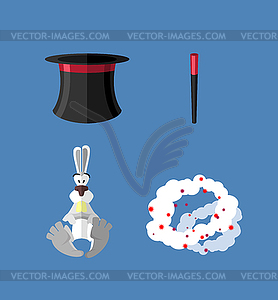 Set magician: wand, Topper and rabbit. icon - vector image