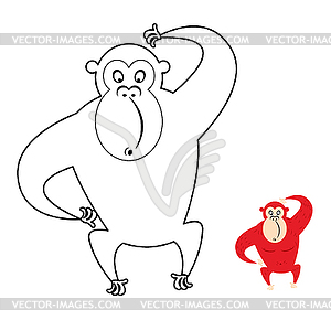 Monkey coloring book. Red monkey makes surprise - vector clip art