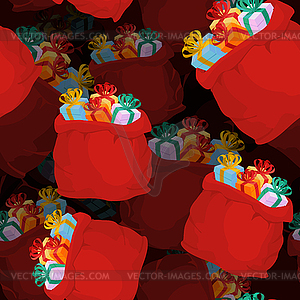 Santa bag of gifts seamless pattern. Festive red ba - vector EPS clipart