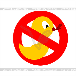 Banning sign. Yellow rubber duck for bathing - vector clip art