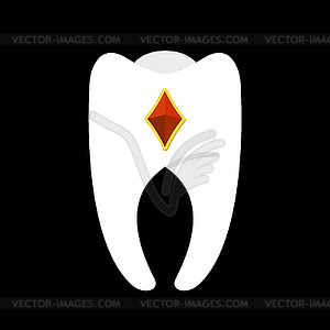 Зуб с бриллиантами. Белый чистый зуб с драгоценным камнем. - векторное изображение