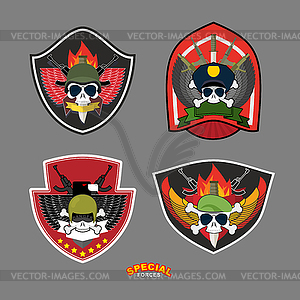 Set military and armed labels logo. . Skull - vector image