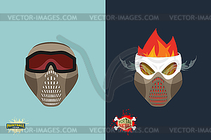 Paintball helmet and mask. scary skull with smoke. - vector image