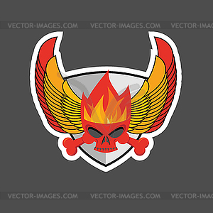 Череп с огнем на щит и крылья. Геральдика - изображение в векторном формате
