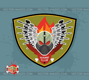 Logo paintball club. Mortal paintball. Guns and mask - vector clip art