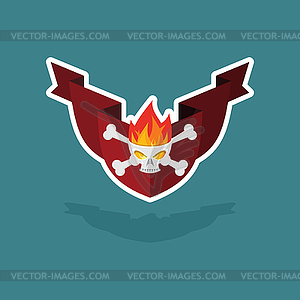 Skull on shield with Ribbon. Heraldic element - vector clipart